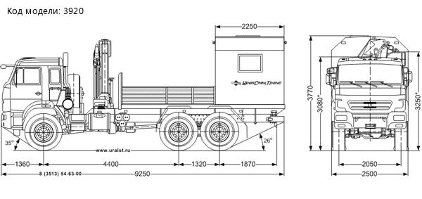 Габаритный чертеж ТБМ Камаз 43118-24 с КМУ ИМ-95