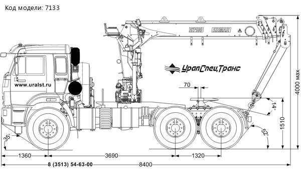 7133_СЕДЕЛЬНЫЙ ТЯГАЧ С КМУ ИТ-150 (ТРОСОВЫЙ) УСТ 5453 КАМАЗ 53504 - 6230-50 (44108)