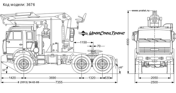 Габаритный чертеж седельный тягач Камаз с КМУ СФ-85С