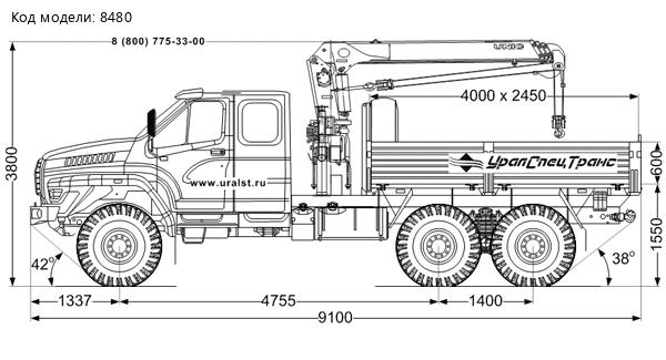 Бортовой автомобиль с КМУ UNIC UR-V554 (тросовый) УСТ 5453 Урал NEXT 4320-72, сдвоенная кабина