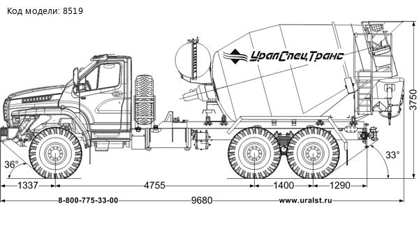 Автобетоносмеситель АБС 6ГП УСТ 5453 Урал NEXT 4320-6951-72