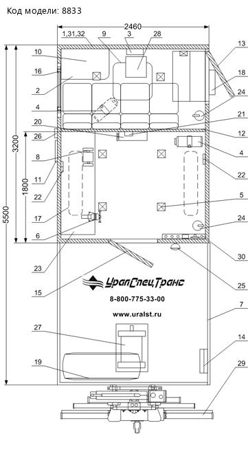 Планировка АРОК с КМУ ИМ-20 УРАЛ 4320-72Е5Г38 NEXT