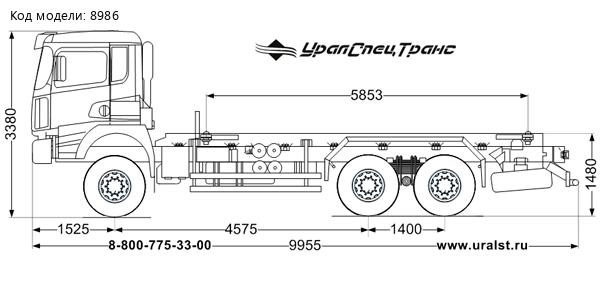 Контейнеровоз УСТ 5453 SHACMAN SX32586V385 6х6, база 4575мм (без бортов) 