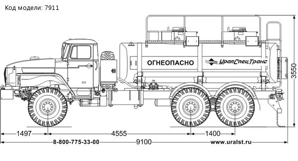 Автотопливозаправщик АТЗ-11-2Б УСТ 5453 Урал 4320-1951-60 доработка под ДОПОГ