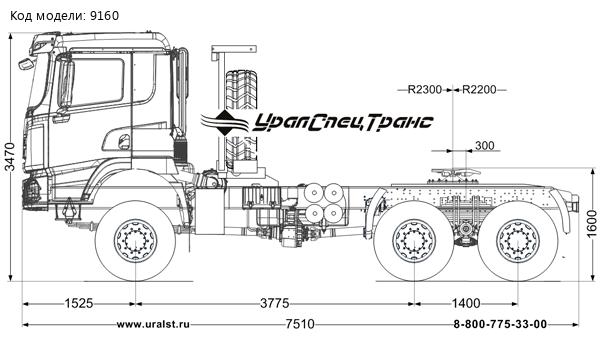 Тягач УСТ 5453 SHACMAN SX32586V385 (6х6), КБ 3775 мм, 14R20