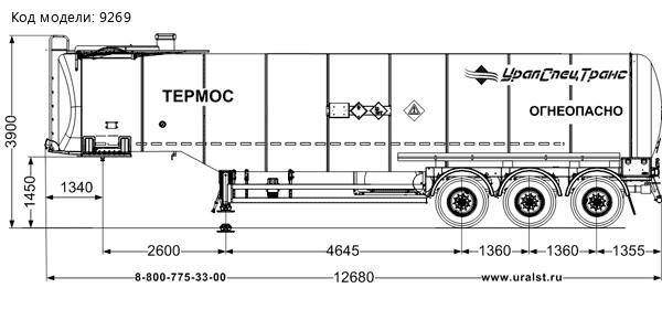 Полуприцеп-цистерна битумовоз ППЦБ 38КТ-32 УСТ 9465 термос высота ССУ 1450 мм