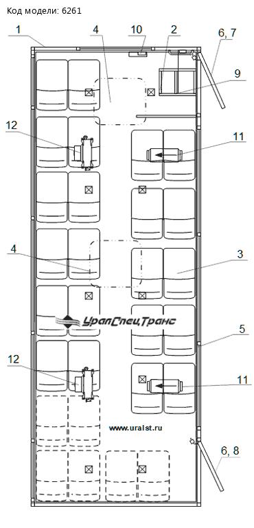 Планировка вахтового автобуса Урал NEXT 3255-5013-73Е5