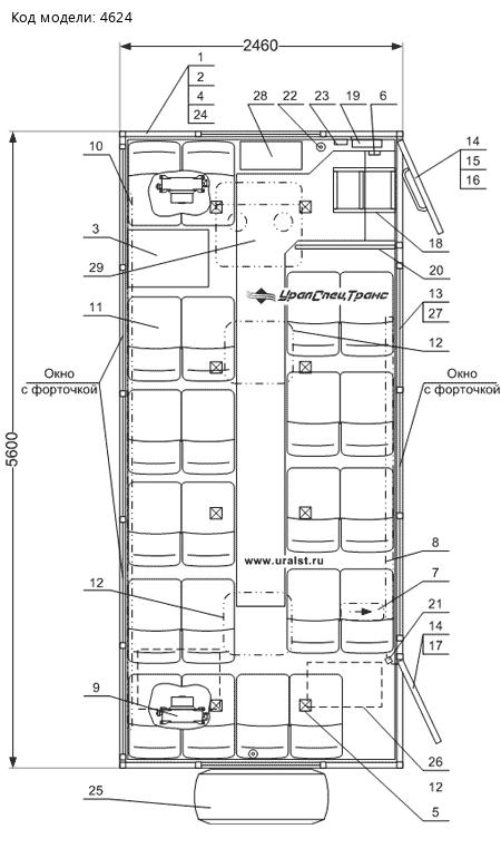 Планировка вахтового автобуса Камаз 5350-42