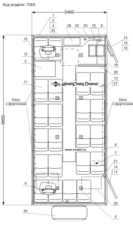 Планировка вахтового автобуса Камаз 5350-42