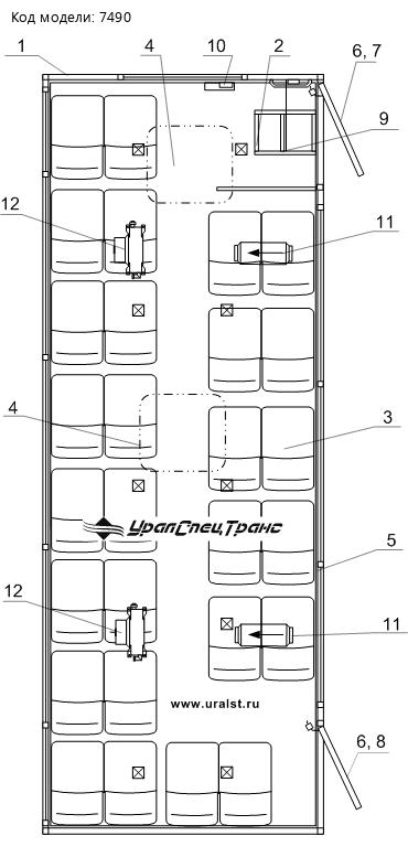 Планировка вахтового автобуса Урал NEXT 3255-5013-71Е5