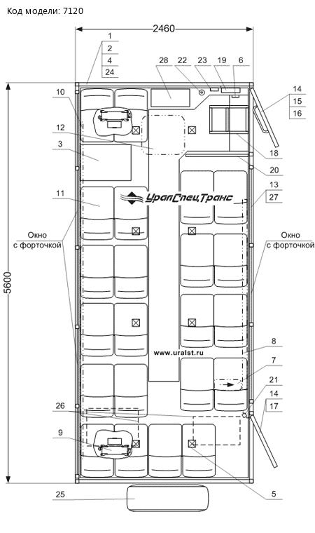 Планировка вахтового автобуса Урал 4320-73М