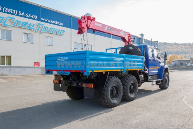 Бортовой автомобиль с КМУ UNIC UR-V554 (тросовый) УСТ 5453 Урал NEXT 4320-72, сдвоенная кабина
