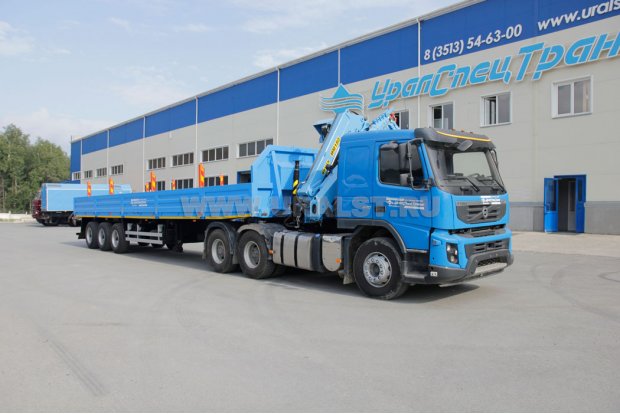 Седельный тягач Volvo с КМУ ИМ-180-05 + Полуприцеп бортовой ППБ УСТ-94651