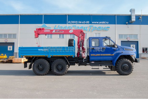 Бортовой автомобиль с КМУ UNIC UR-V554 (тросовый) УСТ 5453 Урал NEXT 4320-72, сдвоенная кабина