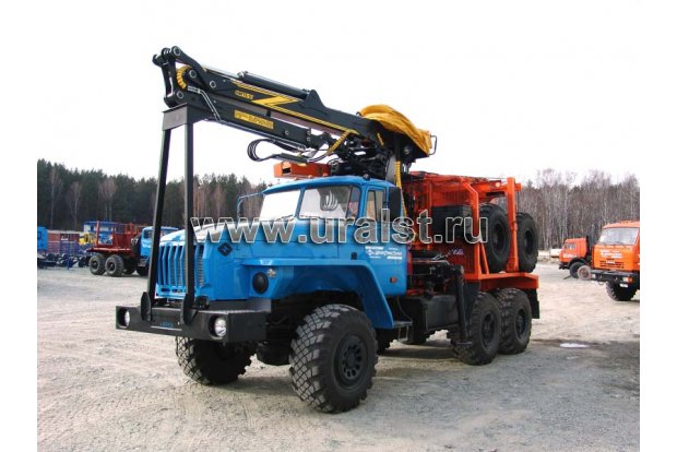 Лесовозный автопоезд Урал 5557-1151-60Е5 с манипулятором ОМТЛ 97-04+УСТ 94651С ТЕЛЕСКОП