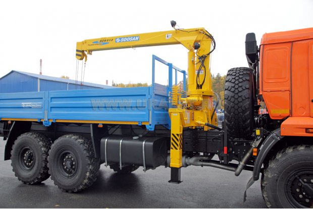 Бортовой с КМУ Soosan SCS513 (тросовый) УСТ 5453 Камаз 43118