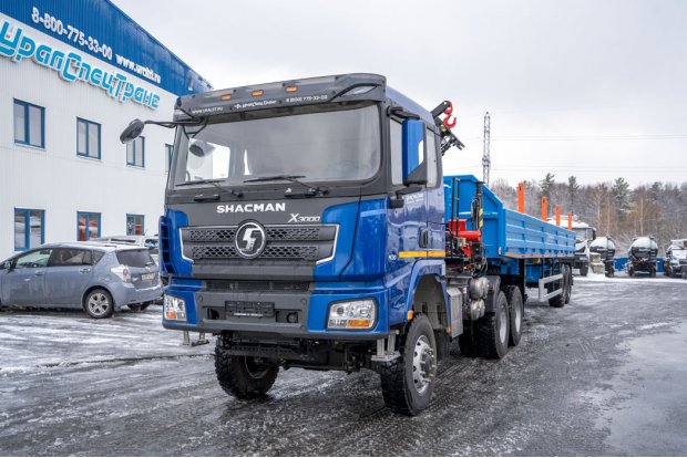 Седельный тягач УСТ 5453 с КМУ ИМ-180 SHACMAN SX32586V385 (6х6) + Полуприцеп бортовой ППБ 20Б-21-12К 