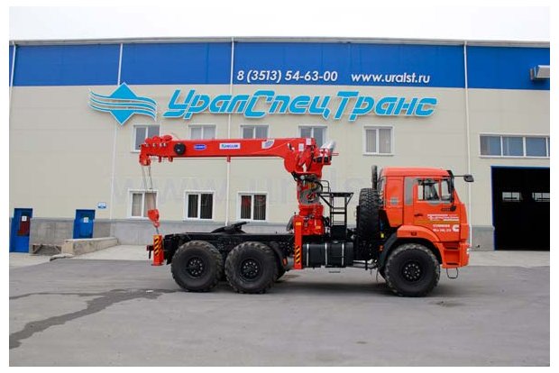 Седельный тягач с КМУ KS-1256G-II (тросовый) УСТ 5453 Камаз 44108 (CUMMINS)