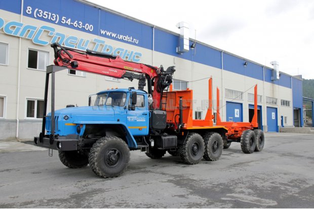 Лесовозный тягач Урал 5557-72М с ГМ Epsilon M100L97 + Прицеп роспуск ПРЛ11-КБ УСТ-94651