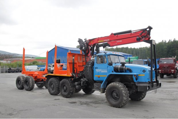 Лесовозный тягач Урал 5557-72М с ГМ Epsilon M100L97 + Прицеп роспуск ПРЛ11-КБ УСТ-94651