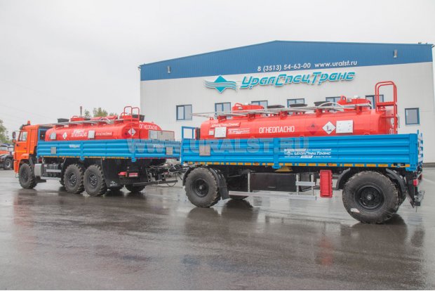 Контейнеровоз Камаз 43118-50 УСТ-54531J + Прицеп контейнеровоз ПК 10-21-6Б + Контейнер-цистерна КЦ-11-2Н УВТ УСТ 94653