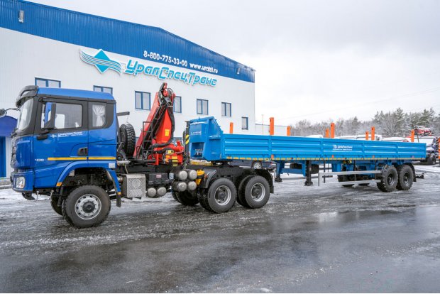 Седельный тягач УСТ 5453 с КМУ ИМ-180 SHACMAN SX32586V385 (6х6) + Полуприцеп бортовой ППБ 20Б-21-12К 