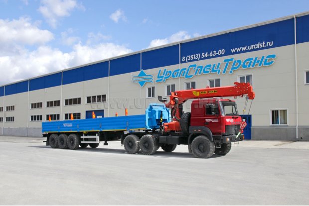 Седельный тягач Урал 44202-82М с КМУ ИТ-180 + Полуприцеп бортовой ППБ 35-31-12К