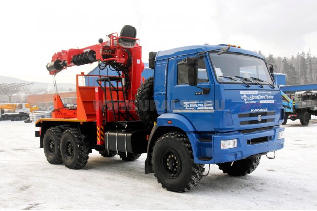 БКМ столбовоз с КМУ Samyang НТS 2076 (тросовый) УСТ 5453 Камаз 43118