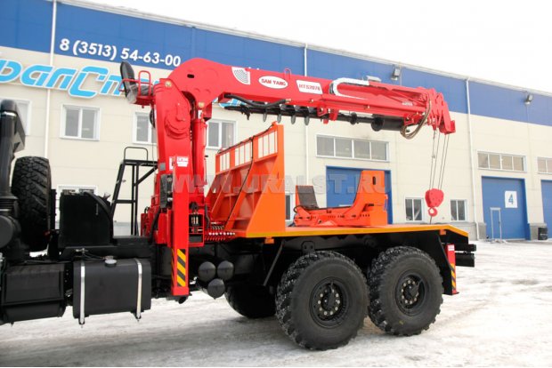 БКМ столбовоз с КМУ Samyang НТS 2076 (тросовый) УСТ 5453 Камаз 43118