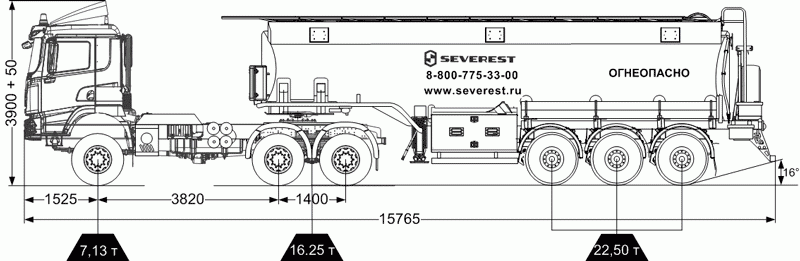 Автопоезд  ППЦ 28К-32-3 + Тягач SHACMAN SX42586V385 6х6 (к.м. 8859) (с заполненным первым отсеком)