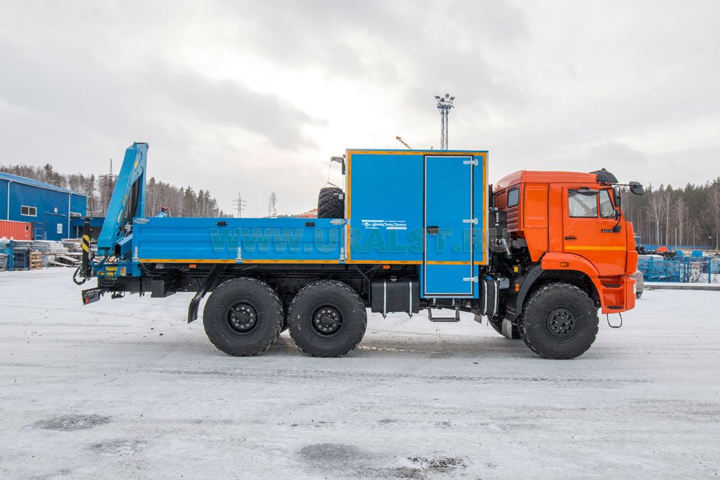 Автофургон ГПА 6+2 откр. с КМУ ИМ-55 УСТ 5453 Камаз 43118-50, сп. м