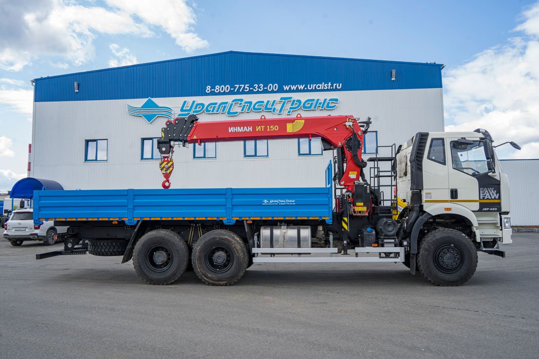 Бортовой автомобиль УСТ 5453 с КМУ ИТ-150 УСТ 5453 FAW 3250 (6Х6), КБ 4800, односкатная ошиновка шины 14R20
