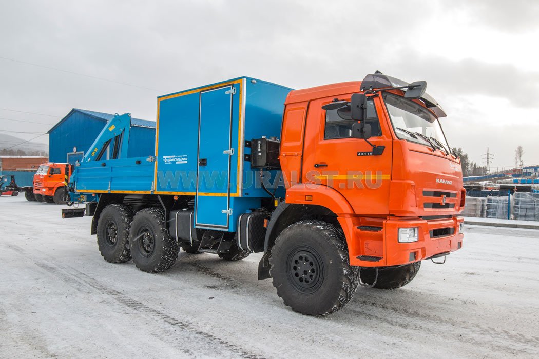 Автофургон ГПА 6+2 откр. с КМУ ИМ-55 УСТ 5453 Камаз 43118-50, сп. м