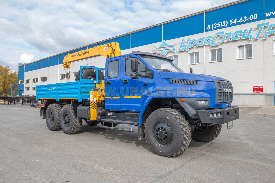 Автомобиль бортовой с КМУ SOOSAN SCS 524 (тросовый) УСТ 54534V Урал NEXT 4320-72Е5И06, сдвоенная кабина