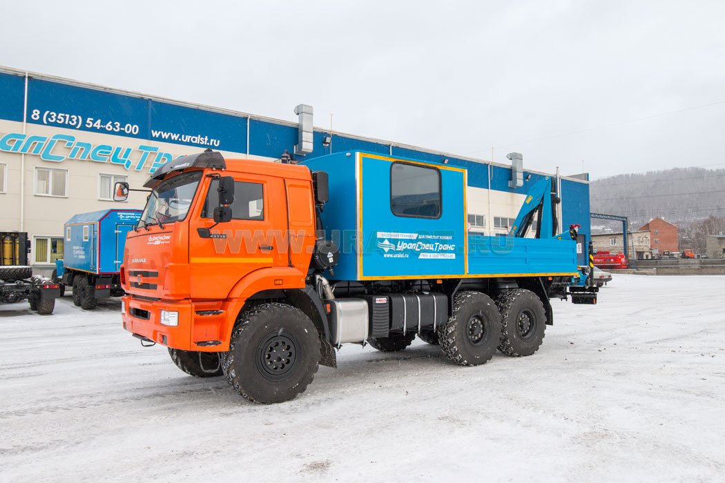 Автофургон ГПА 6+2 откр. с КМУ ИМ-55 УСТ 5453 Камаз 43118-50, сп. м