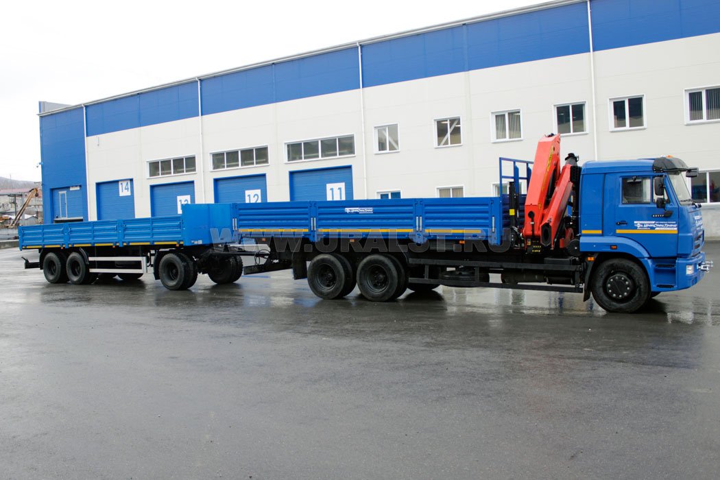 Автомобиль бортовой Камаз 65117-23 с КМУ Palfinger PK-23500А и Бортовой прицеп 83053